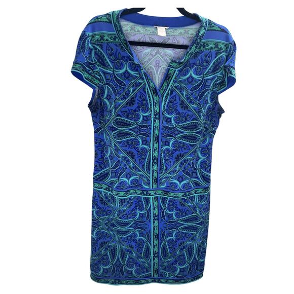 Cache Paisley Geometric Print Stretch Sheath Dress - Large - Picture 1 of 5